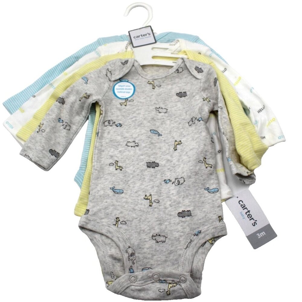 Carter's Little Baby Basics Multi 4 Pack Size 3 Months Long Sleeve Bodysuits NEW